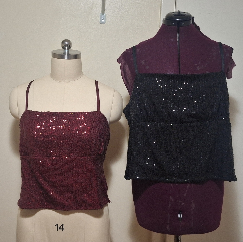 2 identical No Boundaries Sequin Fitted Camisole Red/Black Size 16-18